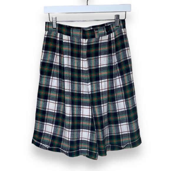 Vintage Talbots Plaid Linen Blend Bermuda Cuffed Shorts Women Size 8 Made in USA - Picture 1 of 14